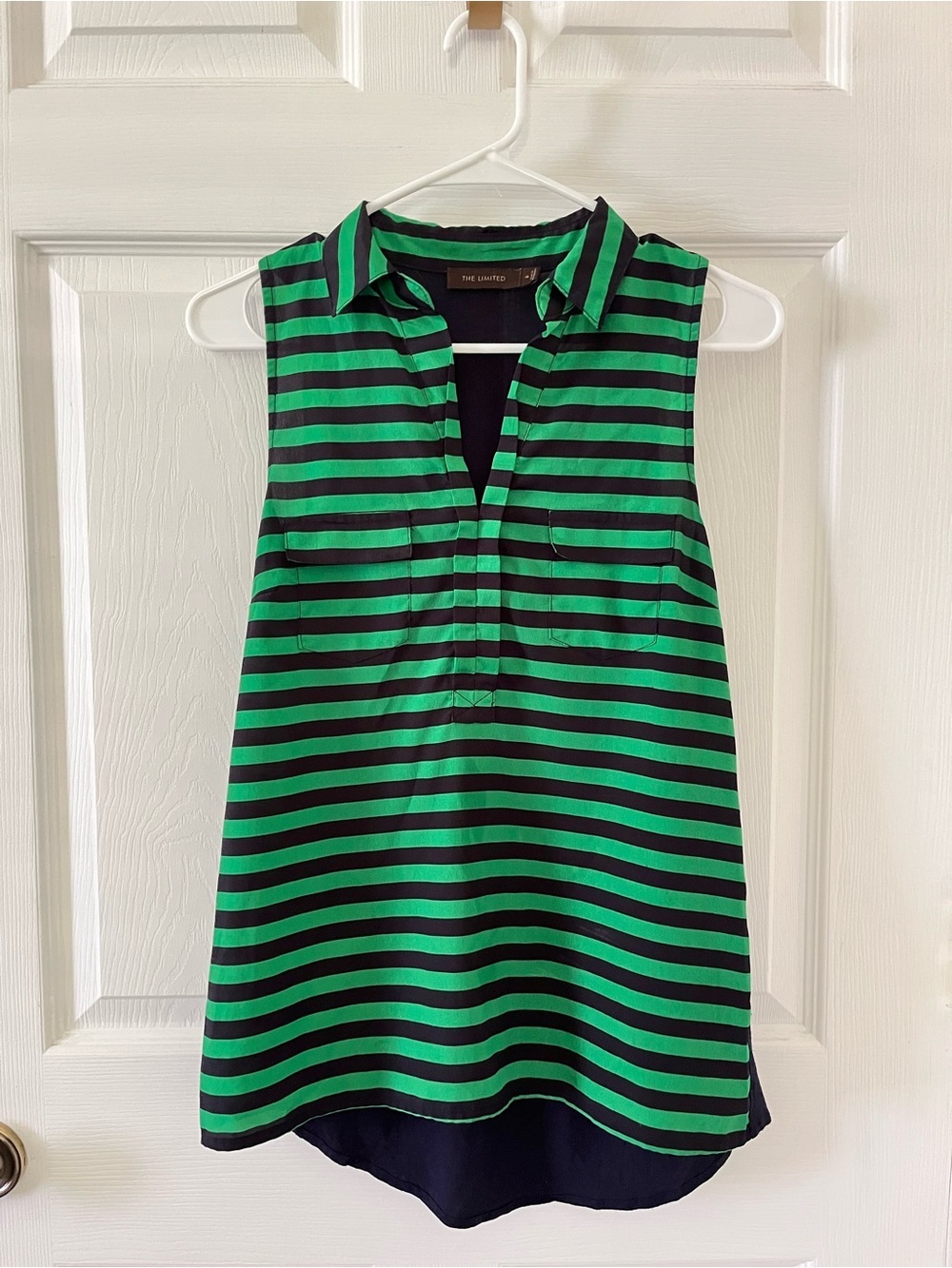 The Limited Green & Black Striped Sleeveless Polo Blouse